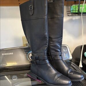 Toetos Black Leather Women's Boots Wide Calf 18 inches Sz 9